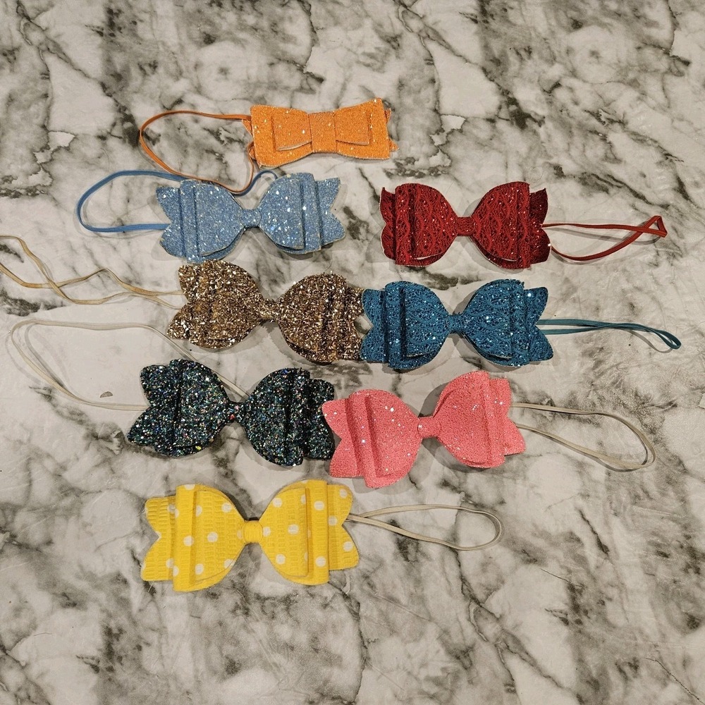 8 Large Bow Elastic Headbands – Various‎ Textures, Girls